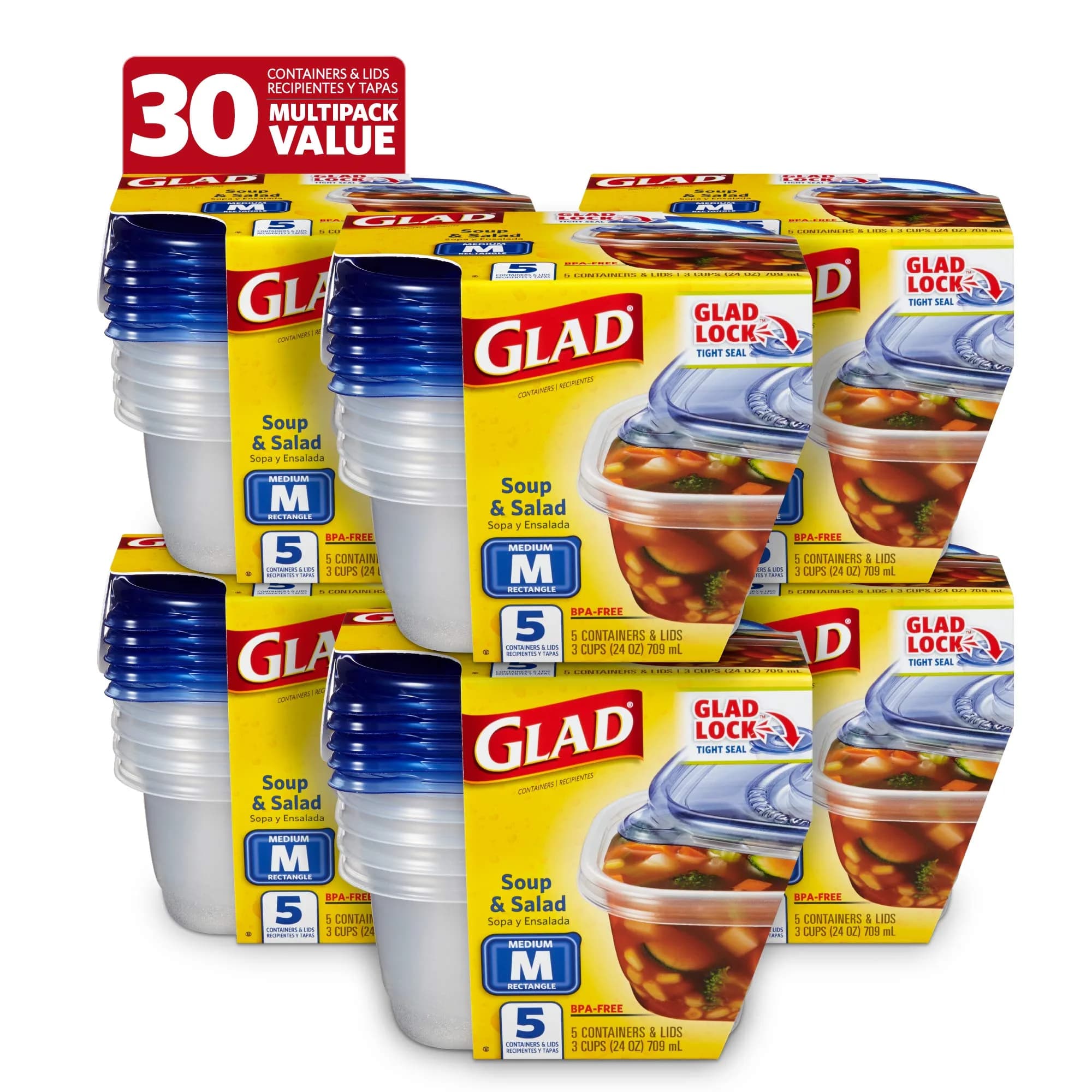 GladWare To-Go Medium Rectangle Containers - 24 Oz (30 Count) - Airtight & Leak-Resistant - main product image