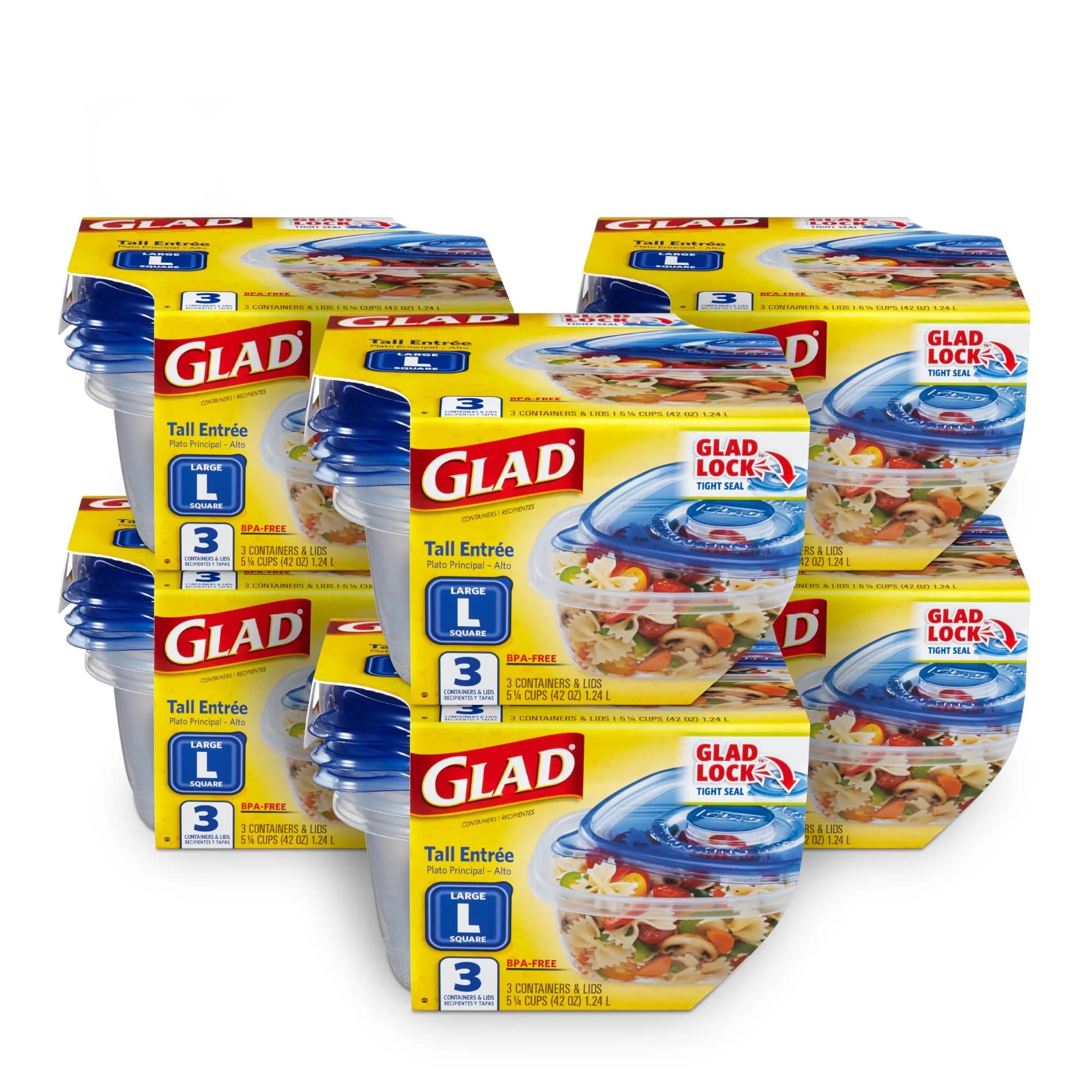 Glad GladWare Tall Entree Containers - Large Square, 42 Oz, 3 Count Pack - main product image