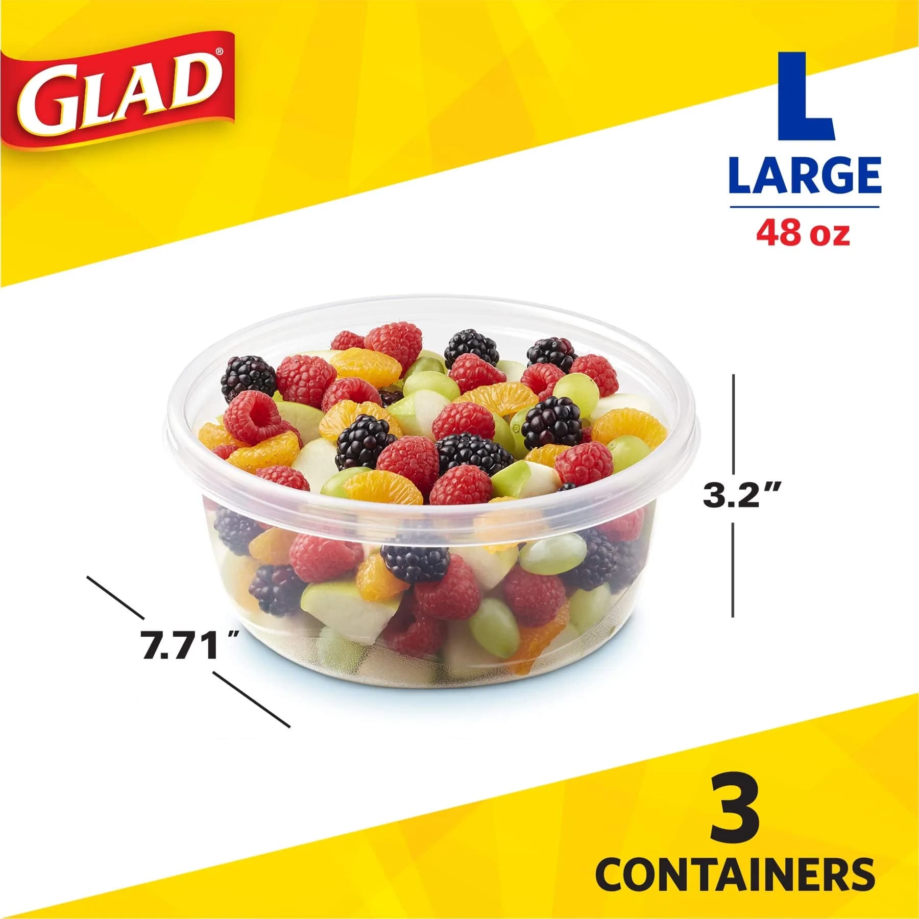GladWare Big Bowl Medium Round Food Storage Containers with Lids, 48 Oz, 3 Count - 6 Pack thumbnail 2