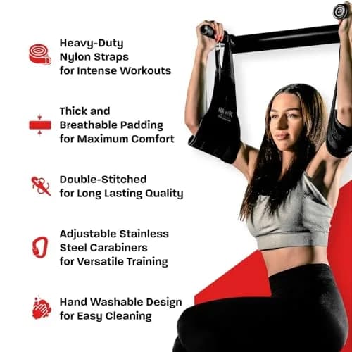 Hawk Sports Black Lifting Straps Gym Accessories with Steel Carabiners, 2-Pack (300 lbs Capacity) thumbnail 3