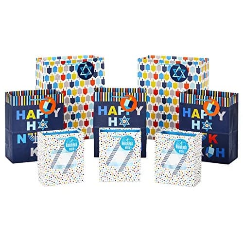 Hallmark Hanukkah Gift Bag Assortment (8 Pack) | Festive Hanukkah Designs in Blue, Orange, Yellow thumbnail 1