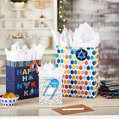 Hallmark Hanukkah Gift Bag Assortment (8 Pack) | Festive Hanukkah Designs in Blue, Orange, Yellow thumbnail 2