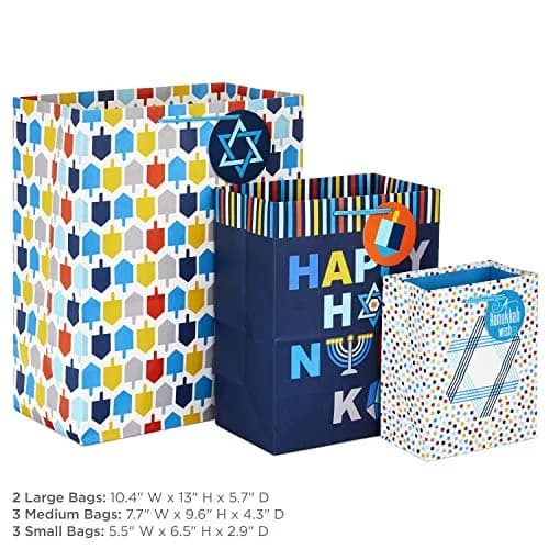 Hallmark Hanukkah Gift Bag Assortment (8 Pack) | Festive Hanukkah Designs in Blue, Orange, Yellow thumbnail 3