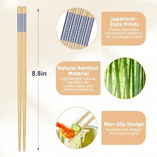 Antner 5 Pairs Bamboo Chopsticks Reusable Japanese Style Gift Sets 22.5 cm (8.8 Inch) thumbnail 2
