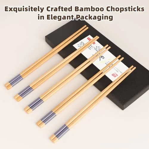 Antner 5 Pairs Bamboo Chopsticks Reusable Japanese Style Gift Sets 22.5 cm (8.8 Inch) thumbnail 4
