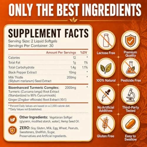EnvyCure Turmeric Curcumin 2000mg Softgels with Milk Thistle, Ginger, Black Pepper | Supports Liver & Immunity thumbnail 2