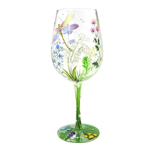 NymphFable Dragonfly Floral Hand-Painted Wine Glass Gift for Women, 15 oz | Artistic Hand-Painted Glassware thumbnail 1
