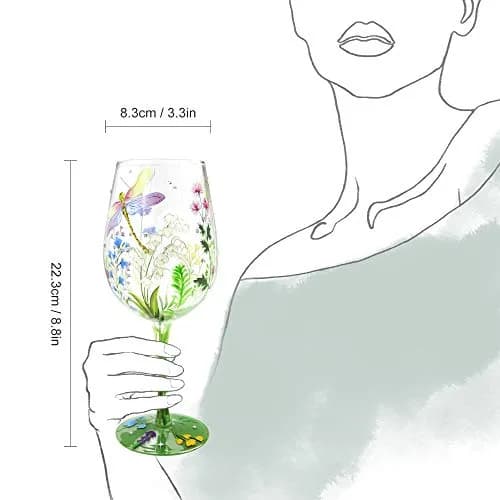 NymphFable Dragonfly Floral Hand-Painted Wine Glass Gift for Women, 15 oz | Artistic Hand-Painted Glassware thumbnail 5