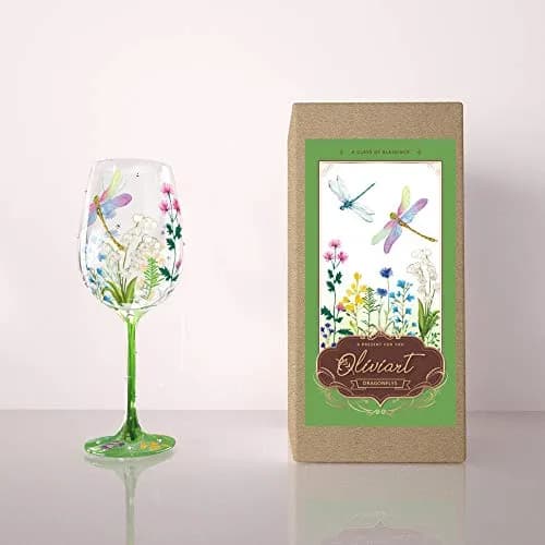 NymphFable Dragonfly Floral Hand-Painted Wine Glass Gift for Women, 15 oz | Artistic Hand-Painted Glassware thumbnail 6
