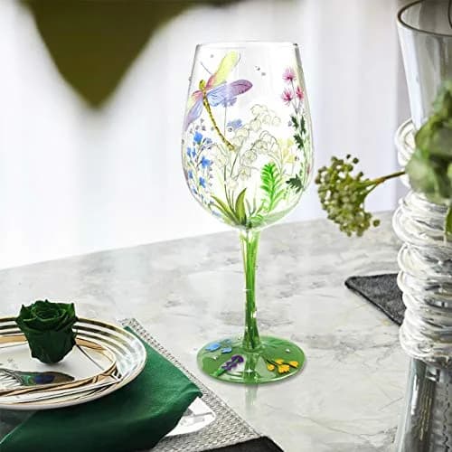 NymphFable Dragonfly Floral Hand-Painted Wine Glass Gift for Women, 15 oz | Artistic Hand-Painted Glassware thumbnail 7