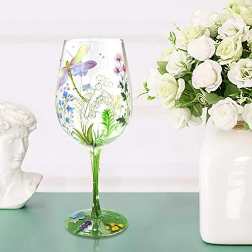 NymphFable Dragonfly Floral Hand-Painted Wine Glass Gift for Women, 15 oz | Artistic Hand-Painted Glassware thumbnail 8