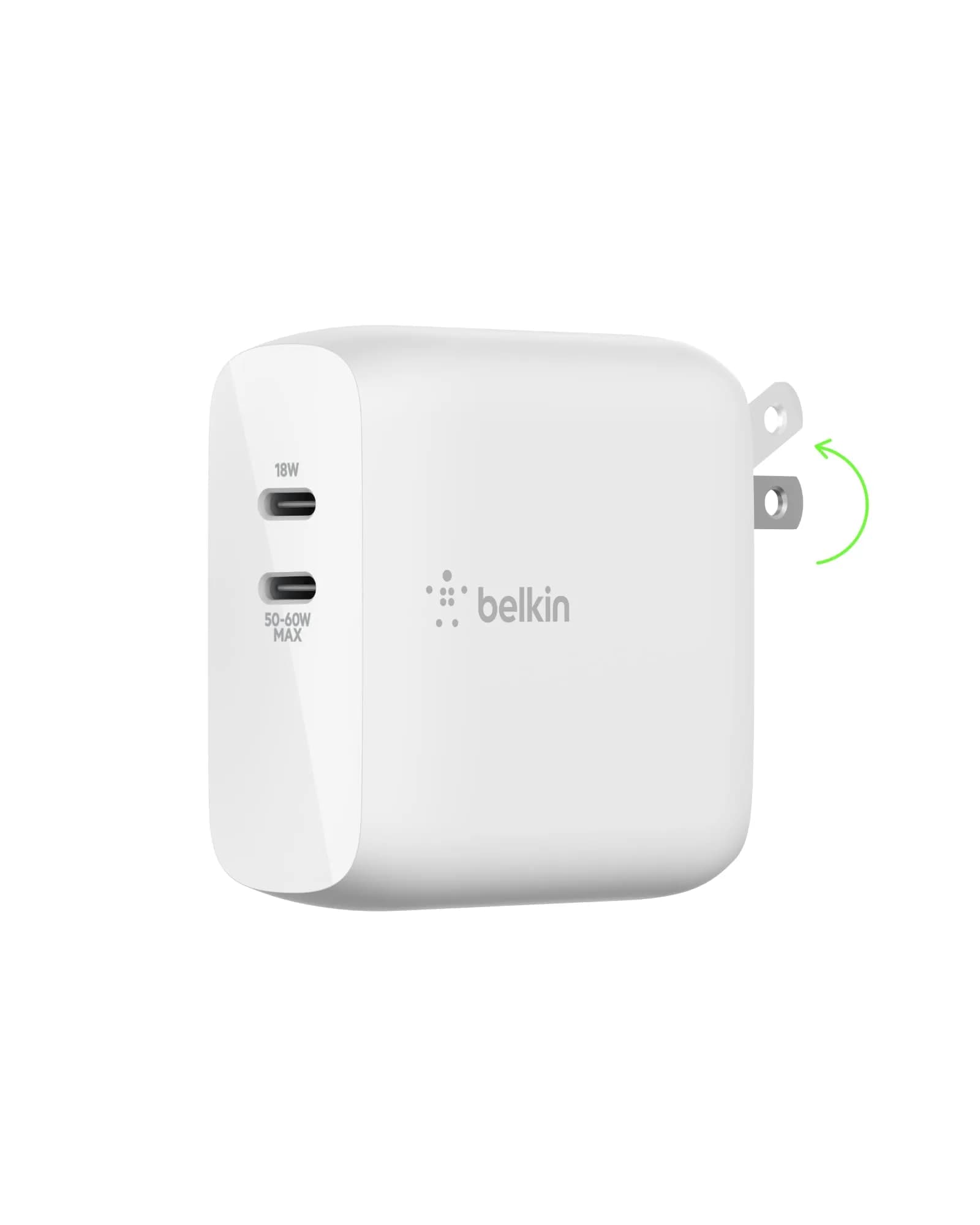 Belkin 68W Dual GaN USB C Charger Block | Fast Charging for Travel