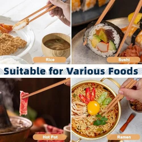 Antner Natural Bamboo Chopsticks 22.5 cm (8.8 Inch) | Japanese Style Print, 5 Pairs thumbnail 6