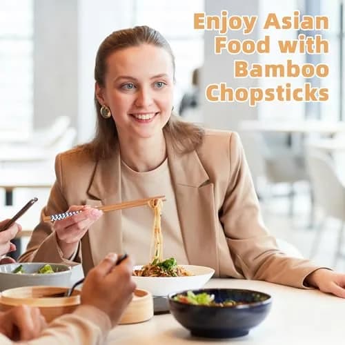 Antner Natural Bamboo Chopsticks 22.5 cm (8.8 Inch) | Japanese Style Print, 5 Pairs thumbnail 3