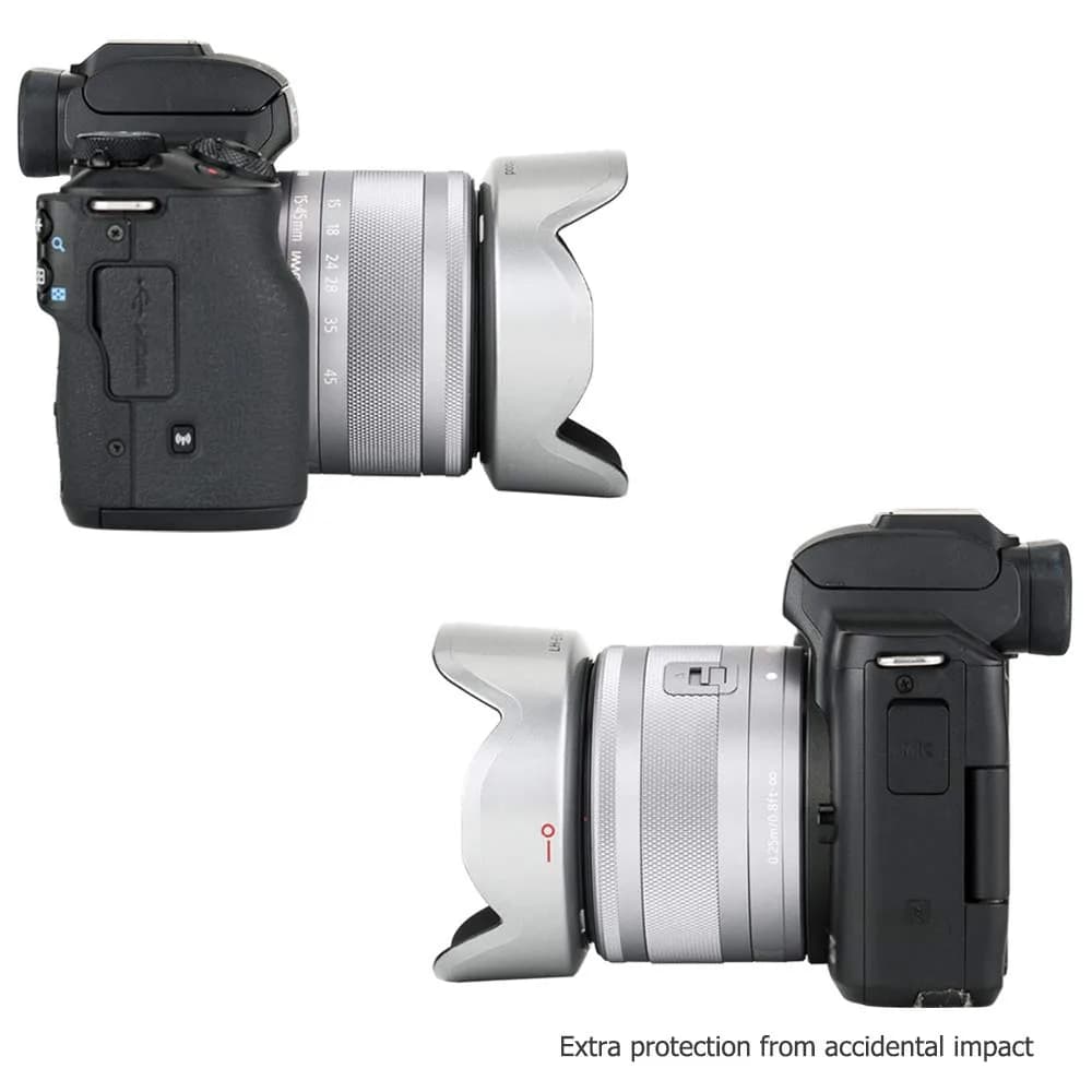 JJC Lens Hood Shade for Canon EF-M 15-45mm & RF-S 18-45mm Lenses | Replaces EW-53, 49mm Filter Compatible, Silver - view 4