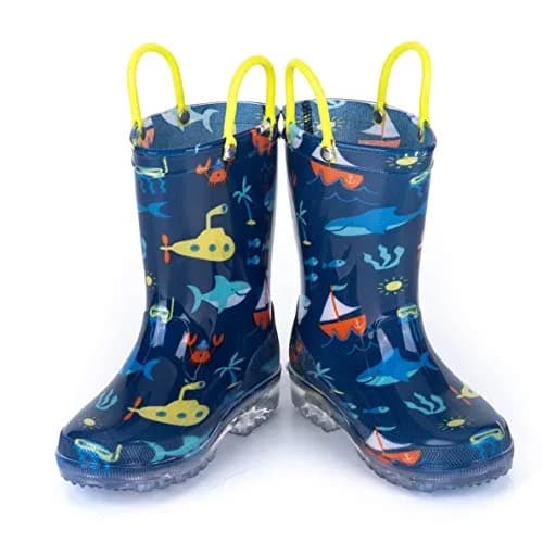 HugRain Boys Kids Rain Boots Size 3 | Light Up Waterproof Shark Ocean Blue (Lightweight, Easy-On Handles, Waterproof, 20mm Heel) thumbnail 4