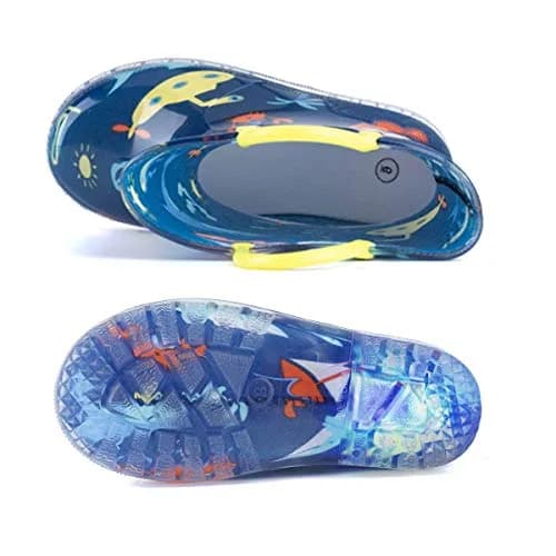 HugRain Boys Kids Rain Boots Size 3 | Light Up Waterproof Shark Ocean Blue (Lightweight, Easy-On Handles, Waterproof, 20mm Heel) thumbnail 5