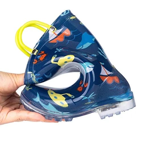 HugRain Boys Kids Rain Boots Size 3 | Light Up Waterproof Shark Ocean Blue (Lightweight, Easy-On Handles, Waterproof, 20mm Heel) thumbnail 2