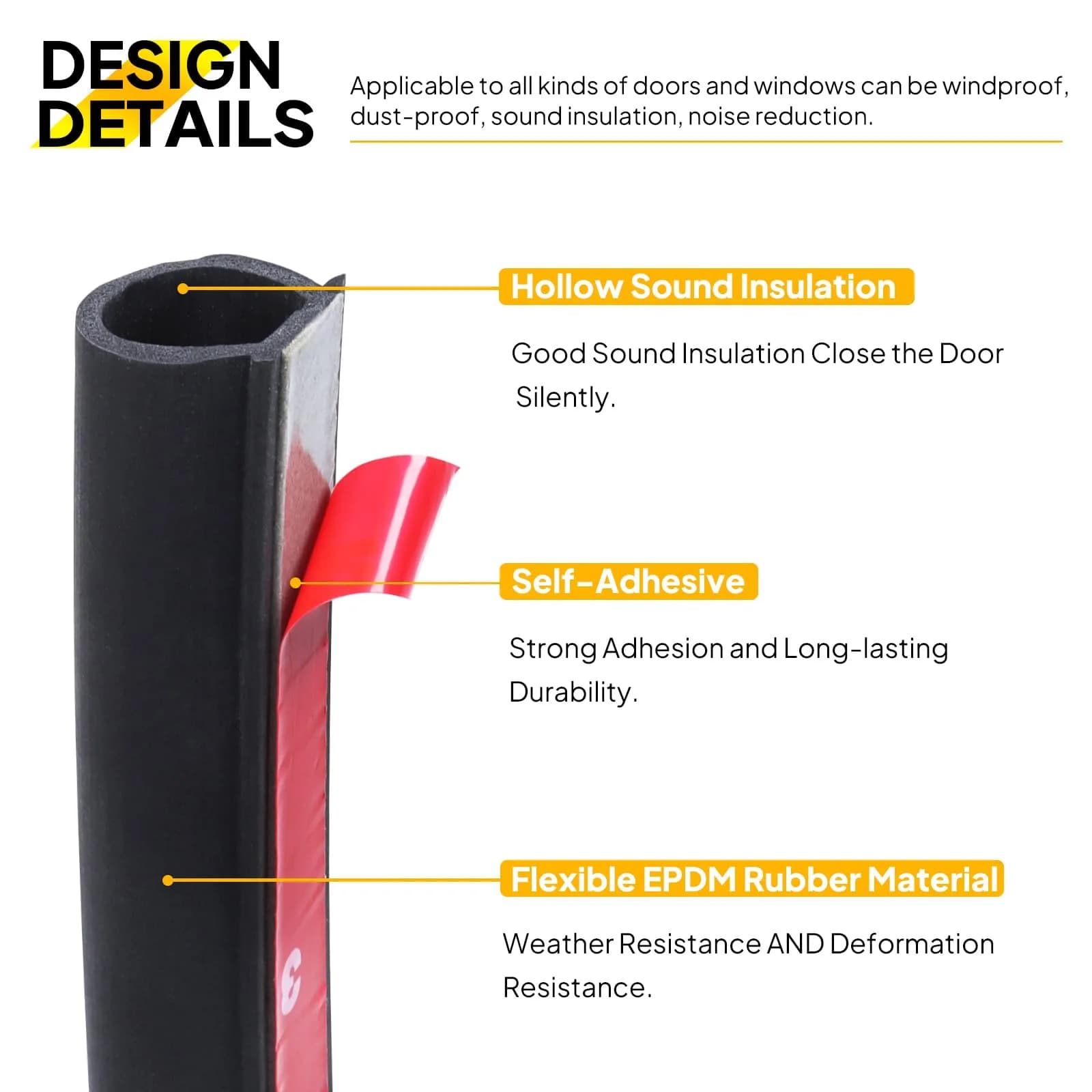 GoldWheel D-Shape Weather Stripping 6.1m (20ft) | Heavy Duty EPDM Rubber Seal for Doors & Windows - view 3