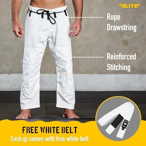 Elite Sports BJJ GI for Men - Premium White, Size 1 (A1) | IBJJF Approved Kimono with Free White Belt thumbnail 4