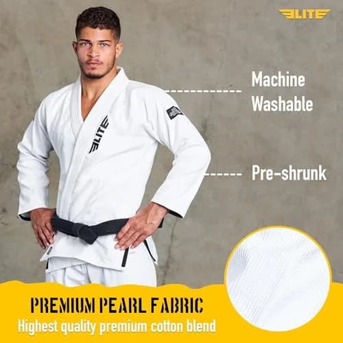Elite Sports BJJ GI for Men - Premium White, Size 1 (A1) | IBJJF Approved Kimono with Free White Belt thumbnail 3