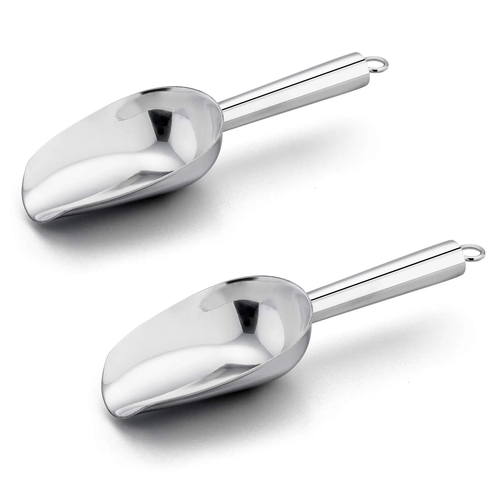 E-far Metal Ice Scoop Set of 2 | 8oz Stainless Steel Kitchen Scooper for Ice Maker — 8 Ounce