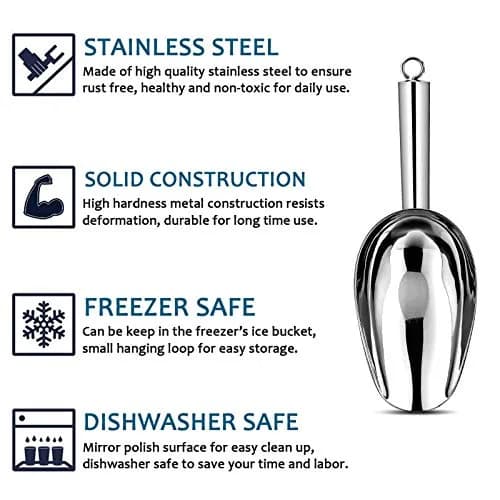 E-far Metal Ice Scoop Set of 2 | 8oz Stainless Steel Kitchen Scooper for Ice Maker thumbnail 3