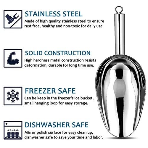 E-far Metal Ice Scoop Set of 2 | 24oz Stainless Steel Kitchen Utensils for Ice Maker thumbnail 3