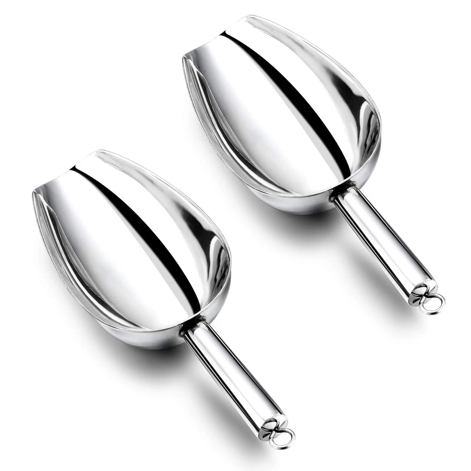 E-far Metal Ice Scoop Set of 2 | 24oz Stainless Steel Kitchen Utensils for Ice Maker — 12 Ounce