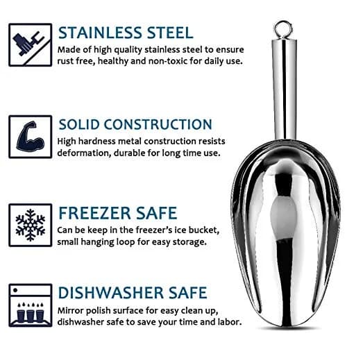 E-far Metal Ice Scoop Set of 2 12oz | Durable Stainless Steel Kitchen Scooper thumbnail 3