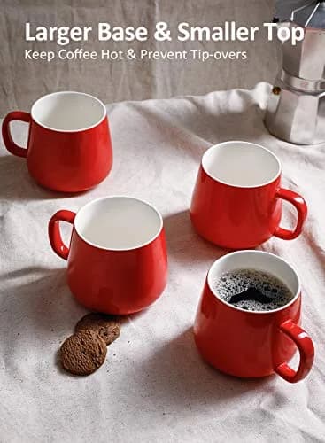 Teocera Ceramic Coffee Mug Set of 4 - 355ml (12 oz) Red | Large Handles for Hot & Cold Drinks thumbnail 6