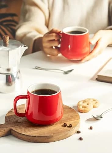 Teocera Ceramic Coffee Mug Set of 4 - 355ml (12 oz) Red | Large Handles for Hot & Cold Drinks thumbnail 7