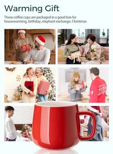 Teocera Ceramic Coffee Mug Set of 4 - 355ml (12 oz) Red | Large Handles for Hot & Cold Drinks thumbnail 4