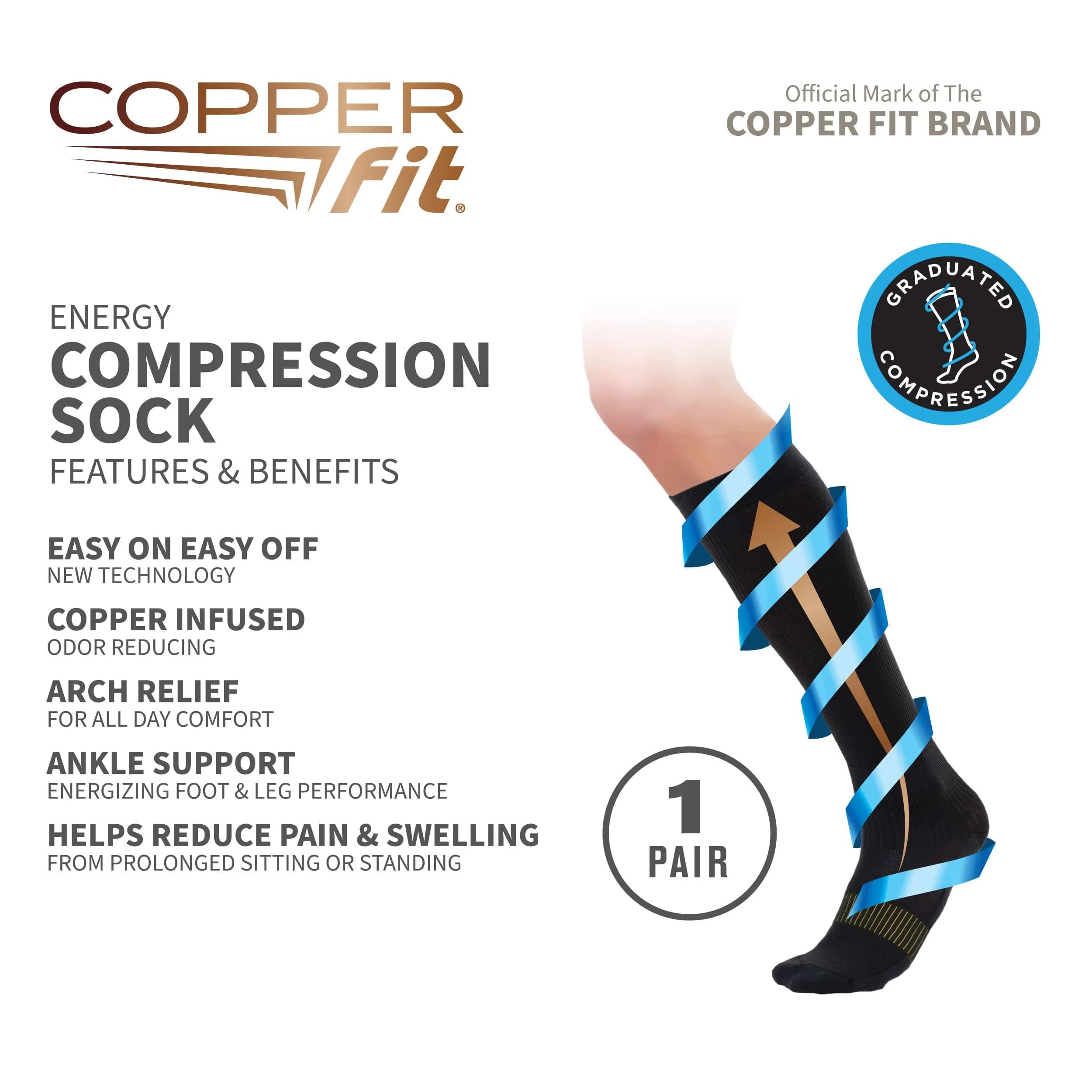 Copper Fit Unisex-Adult 2.0 Easy-Off Knee High Compression Socks - Black, XX-Large-3X-Large - view 4