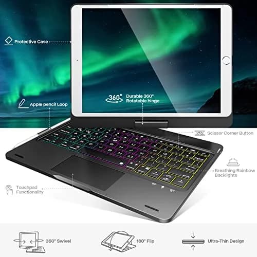 NOKBABO Black Keyboard Case for iPad 9th/8th/7th Gen 10.2" & iPad Air 3rd Gen/Pro 10.5" with Rotatable Touchpad & Backlight thumbnail 8