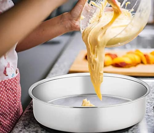 TeamFar 9.5 Inch Cake Pan Set of 2 | Heavy Duty Stainless Steel Round Baking Pans thumbnail 3