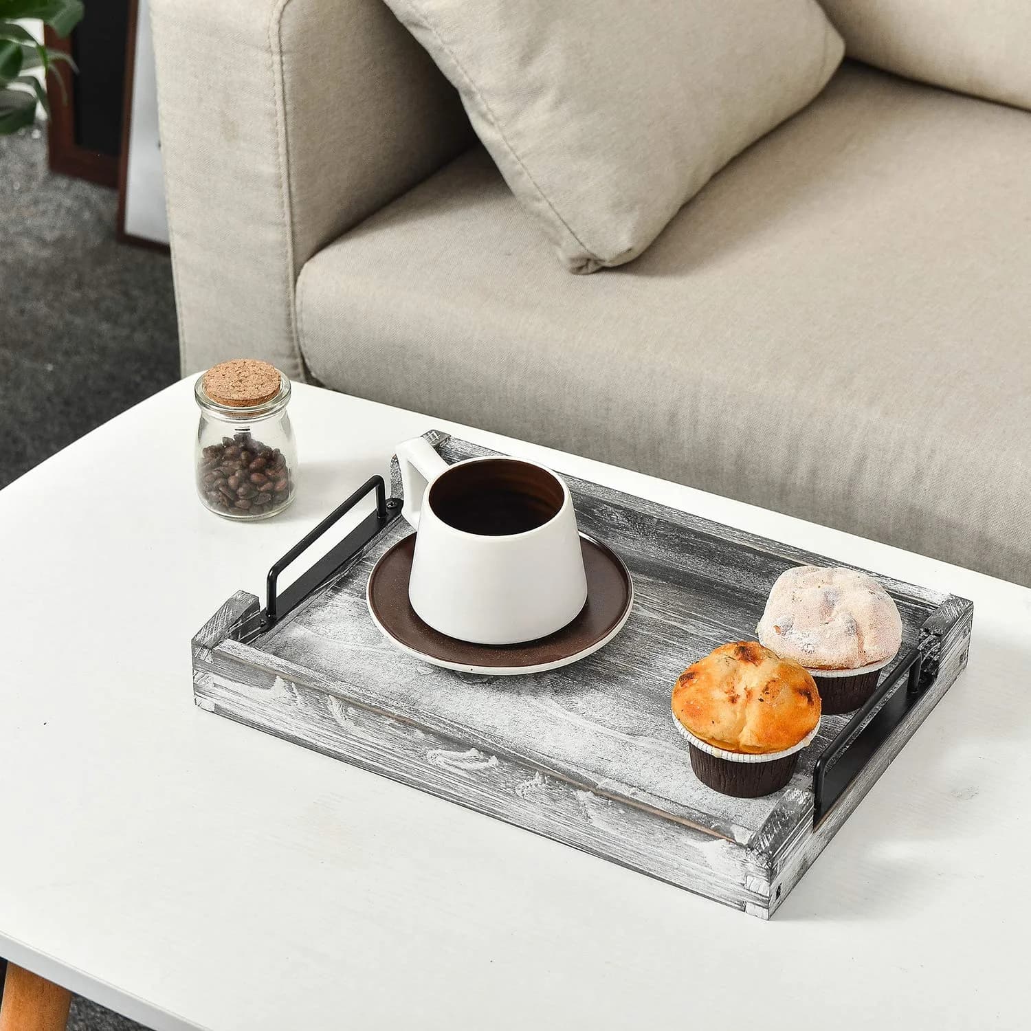 VERGOODR Country Rustic Torched Wood Nesting Serving Trays with Handles, Set of 3 | 32cm (12.5") x 23cm (9") x 5cm (2") - view 5