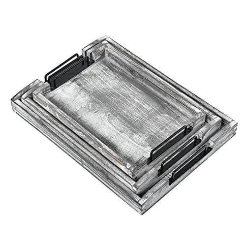 VERGOODR Country Rustic Torched Wood Nesting Serving Trays with Handles, Set of 3 | 32cm (12.5") x 23cm (9") x 5cm (2") thumbnail 6