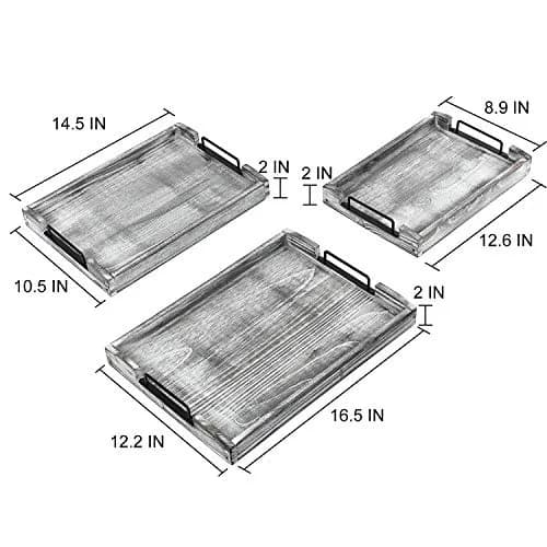 VERGOODR Country Rustic Torched Wood Nesting Serving Trays with Handles, Set of 3 | 32cm (12.5") x 23cm (9") x 5cm (2") thumbnail 2