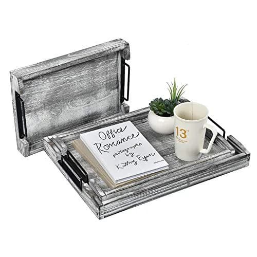 VERGOODR Country Rustic Torched Wood Nesting Serving Trays with Handles, Set of 3 | 32cm (12.5") x 23cm (9") x 5cm (2") thumbnail 3