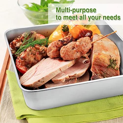 P&P CHEF Square Baking Pan Set 8.3x8.3x2 inches (21x21x5 cm) | 3-Piece Stainless Steel Brownie Pan thumbnail 4