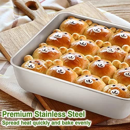 P&P CHEF Square Baking Pan Set 8.3x8.3x2 inches (21x21x5 cm) | 3-Piece Stainless Steel Brownie Pan thumbnail 5