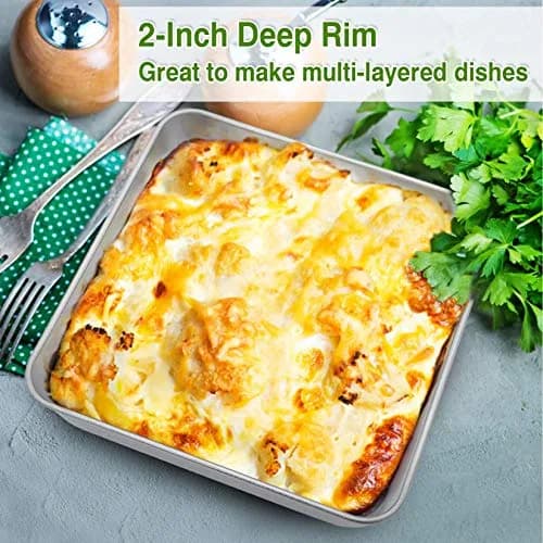 P&P CHEF Square Baking Pan Set 8.3x8.3x2 inches (21x21x5 cm) | 3-Piece Stainless Steel Brownie Pan thumbnail 6