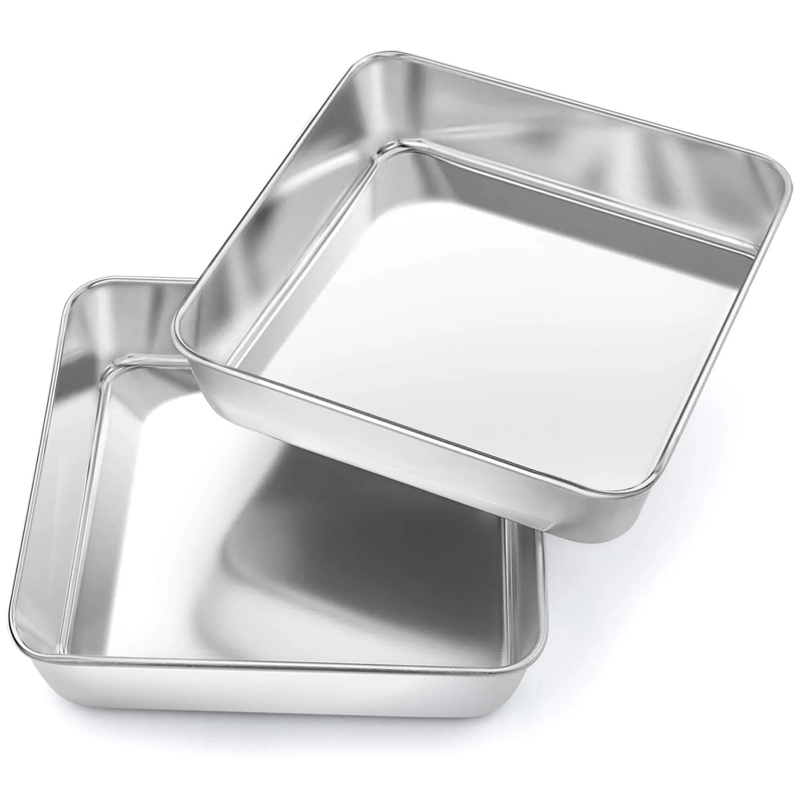 P&P CHEF Square Baking Pan 8x8 Inch (20.3x20.3 cm) - Set of 2 | Heavy Duty Stainless Steel - main product image