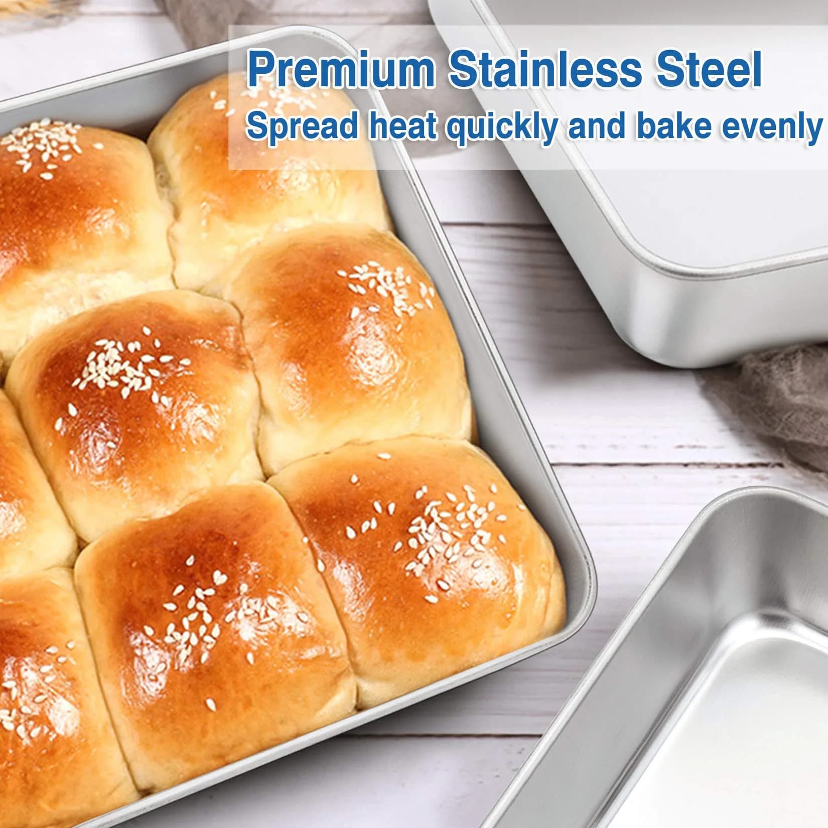 P&P CHEF Square Baking Pan 8x8 Inch (20.3x20.3 cm) - Set of 2 | Heavy Duty Stainless Steel - view 5