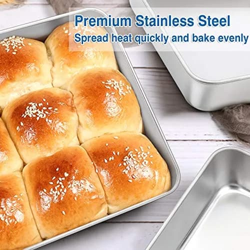 P&P CHEF Square Baking Pan 8x8 Inch (20.3x20.3 cm) - Set of 2 | Heavy Duty Stainless Steel thumbnail 5