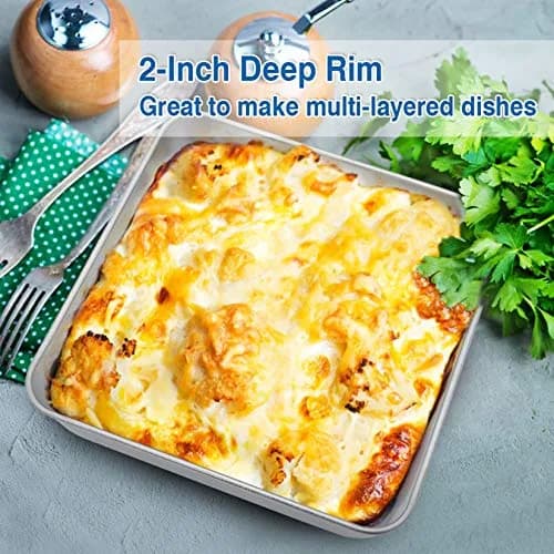 P&P CHEF Square Baking Pan 8x8 Inch (20.3x20.3 cm) - Set of 2 | Heavy Duty Stainless Steel thumbnail 6