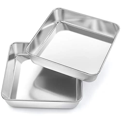 P&P CHEF Square Baking Pan 8x8 Inch (20.3x20.3 cm) - Set of 2 | Heavy Duty Stainless Steel thumbnail 1
