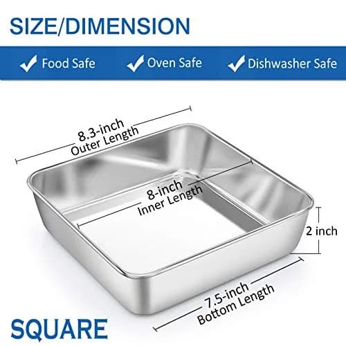 P&P CHEF Square Baking Pan 8x8 Inch (20.3x20.3 cm) - Set of 2 | Heavy Duty Stainless Steel thumbnail 2