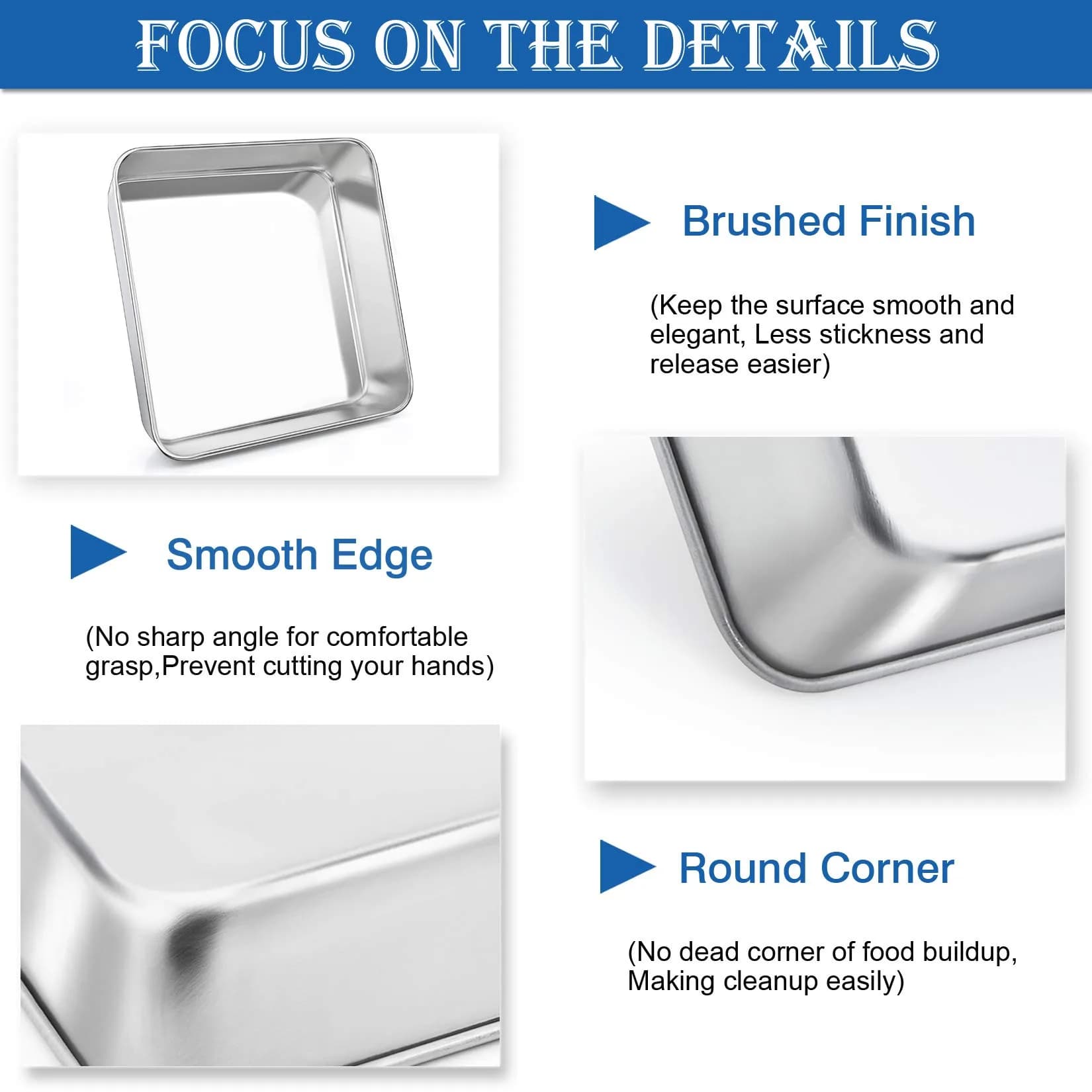 P&P CHEF Square Baking Pan 8x8 Inch (20.3x20.3 cm) - Set of 2 | Heavy Duty Stainless Steel - view 3